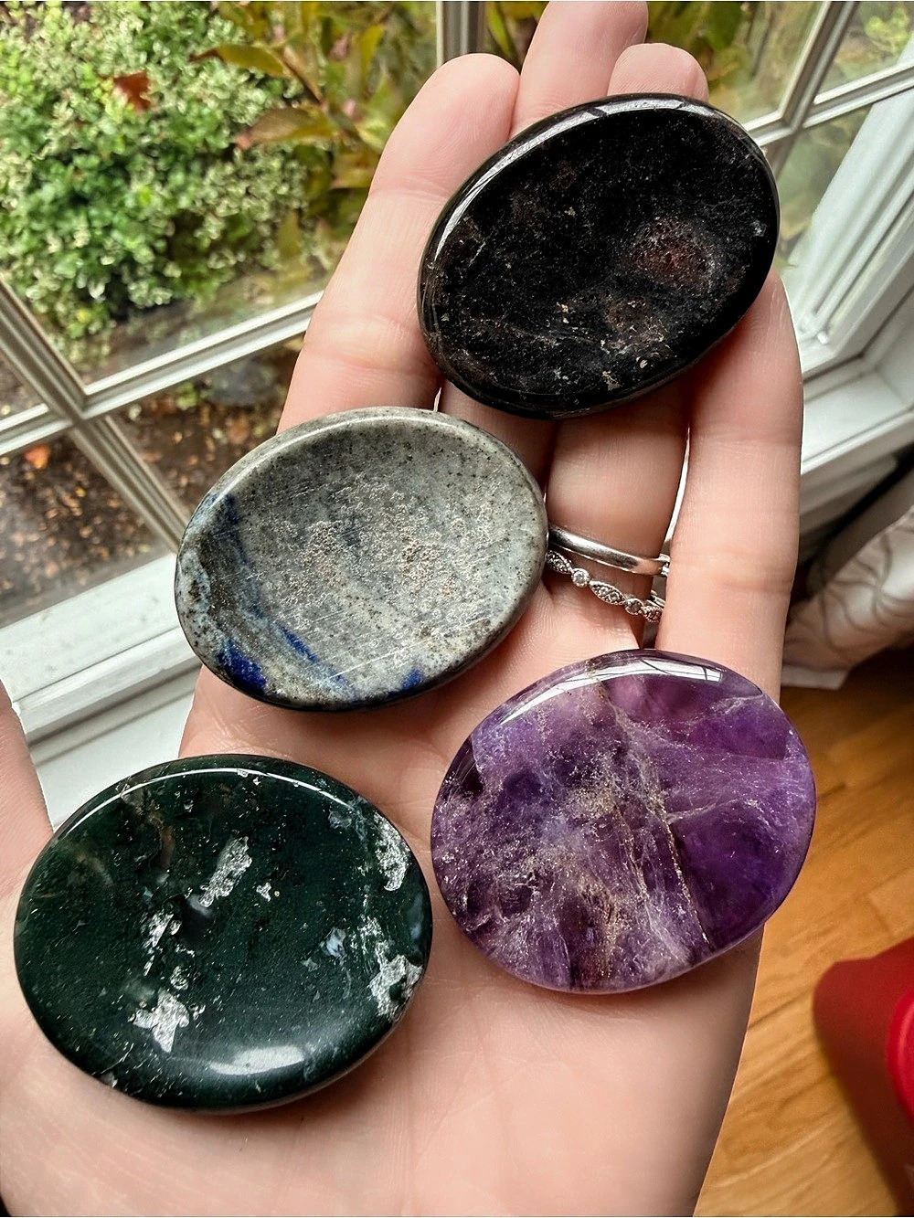 Four Polished Gemstone Palm Stones